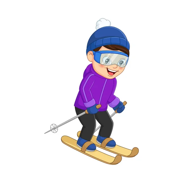 Illustration Vectorielle Mignon Petit Garçon Ski Vêtements Hiver — Image vectorielle