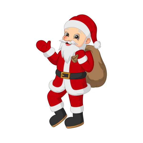 Ilustração Vetorial Papai Noel Dos Desenhos Animados Com Saco Isolado — Vetor de Stock