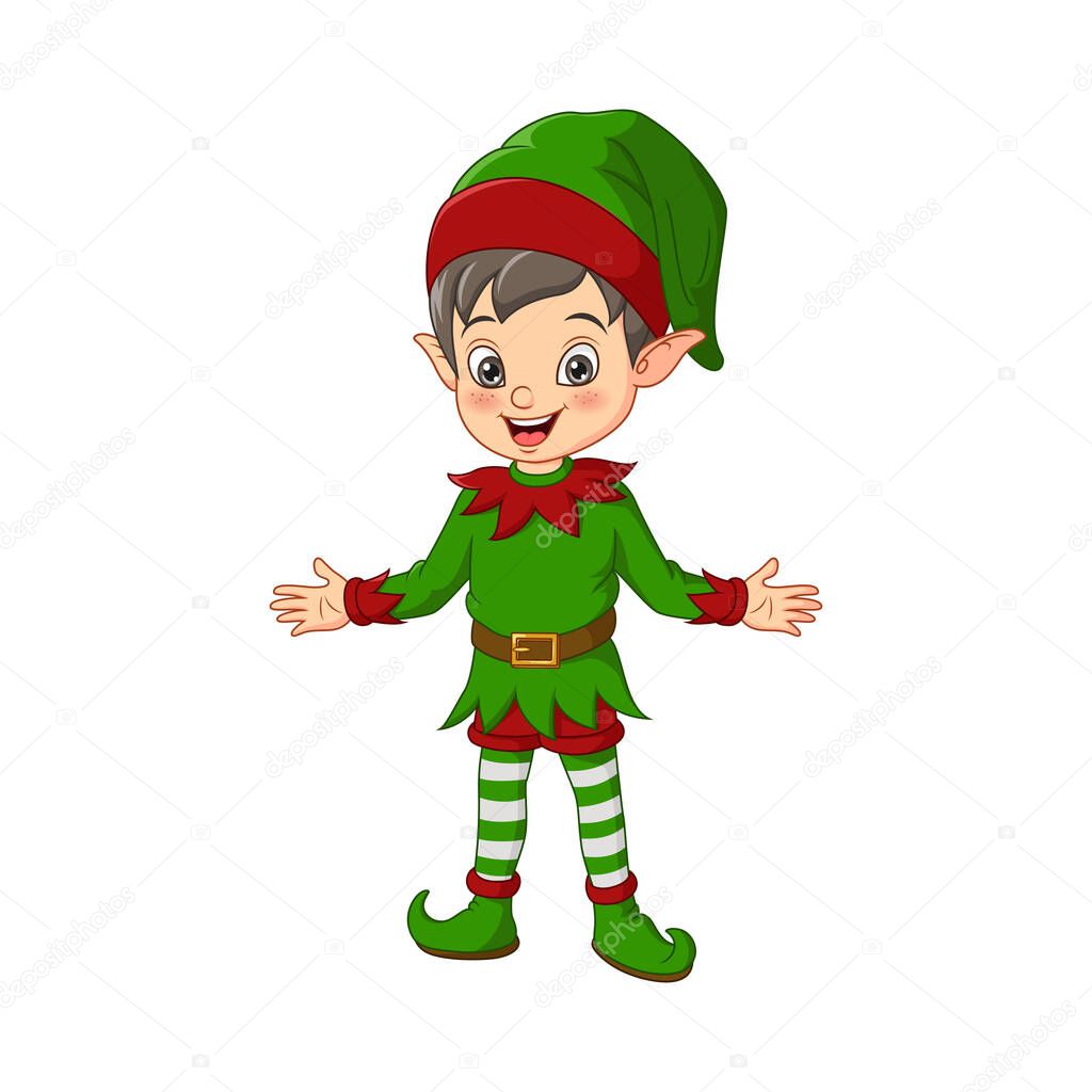 Vector illustration of Cartoon happy Christmas elf on white background