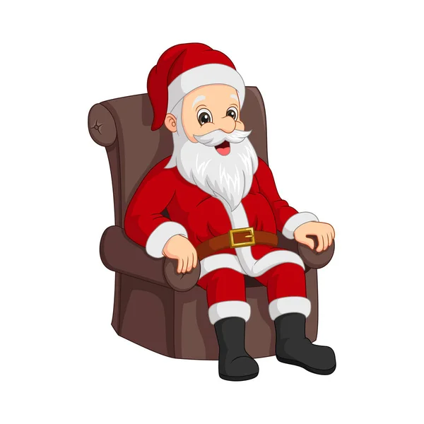 Ilustración Vectorial Cartoon Santa Claus Sentado Sillón Sobre Fondo Blanco — Vector de stock