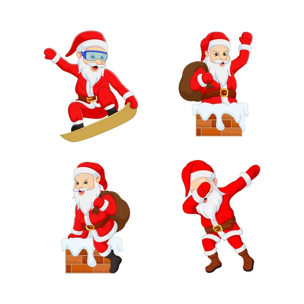 Ilustración Vectorial Conjunto Dibujos Animados Divertido Santa Claus Con Diferentes — Vector de stock