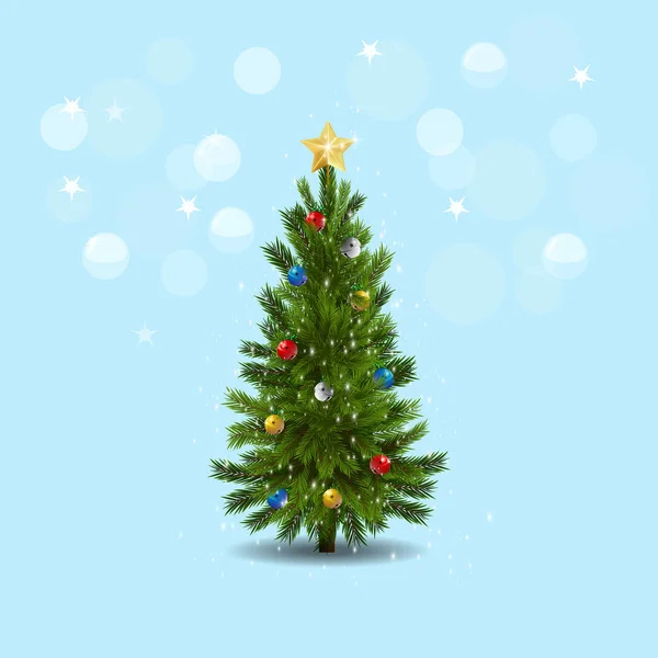 Vektorillustration Des Geschmückten Weihnachtsbaums Auf Blauem Hintergrund — Stockvektor