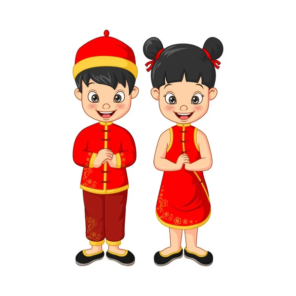 Desenhos Animados Crianças Chinesas Isoladas Fundo Branco —  Vetores de Stock
