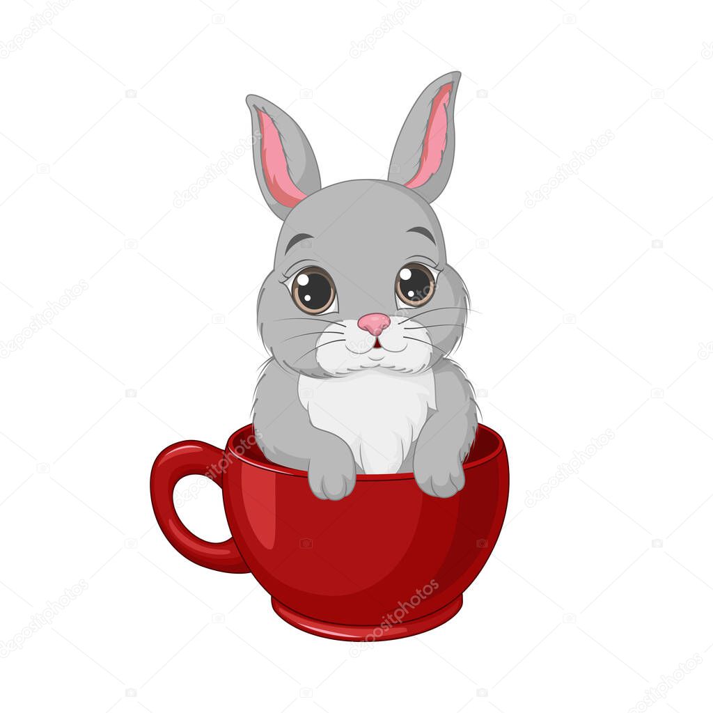 Vector illustration of Cute little bunny in a red cup
