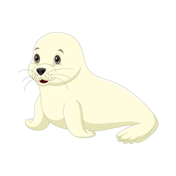 Vector Illustratie Van Cartoon Schattig Baby Zeehond Witte Achtergrond — Stockvector