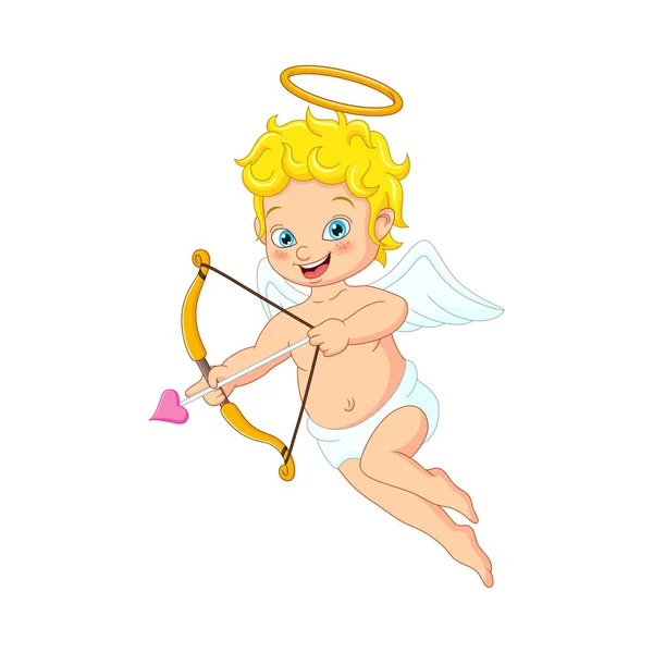 Ilustração Vetorial Desenhos Animados Pequeno Cupido Bonito Com Arco Flecha — Vetor de Stock