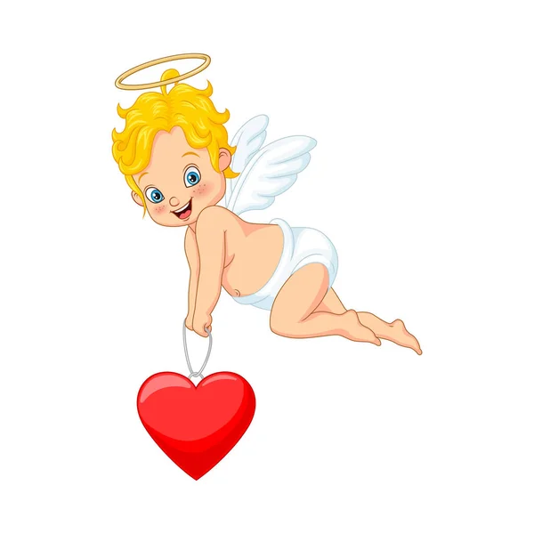 Wektor Ilustracja Cute Little Cupid Gospodarstwa Serca — Wektor stockowy