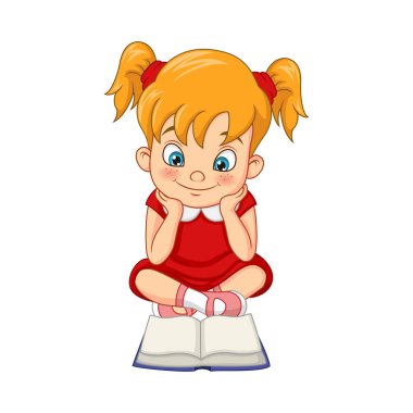 Vector illustration of Cartoon funny girl student reading a book clipart