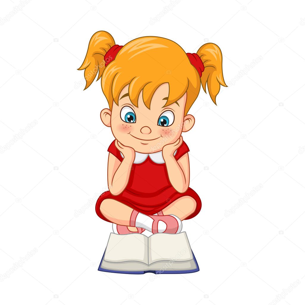 Vector illustration of Cartoon funny girl student reading a book