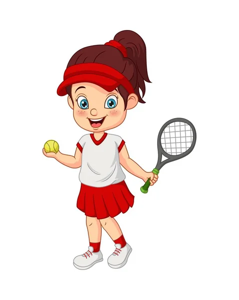 Vektor Illustration Von Cartoon Lustiges Mädchen Spielt Tennis — Stockvektor