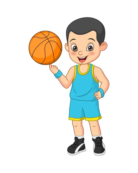 Vector Illustration Cartoon Funny Boy Basketball Player — Stock Vector