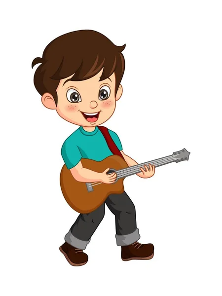 可爱小男孩弹吉他的矢量图解 — 图库矢量图片