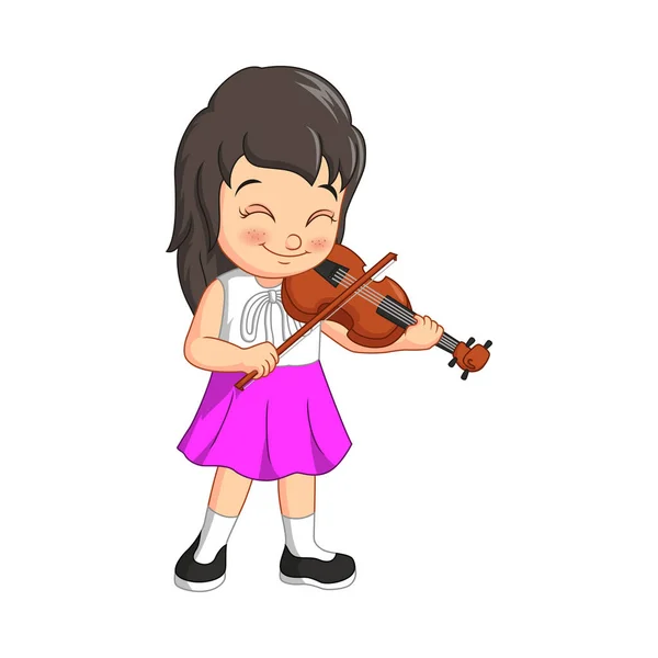 Ilustración Vectorial Linda Niña Tocando Violín — Archivo Imágenes Vectoriales