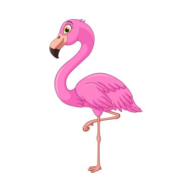 Beyaz arkaplanda çizgi film flamingosunun vektör illüstrasyonu
