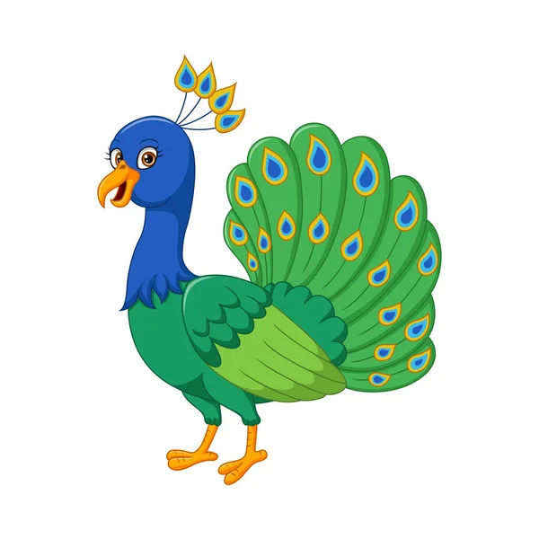 Vector Illustration Cartoon Happy Peacock White Background — Stock Vector