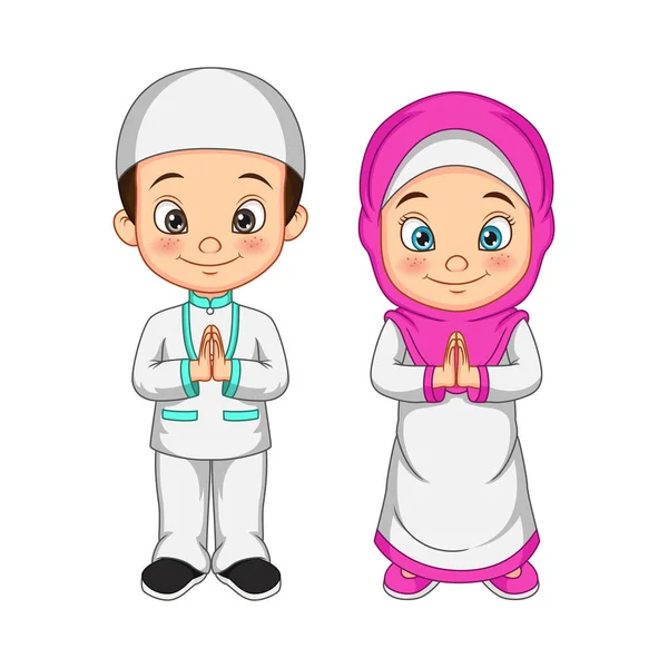 Vector Illustratie Van Cartoon Moslim Kind Groeten Salaam — Stockvector