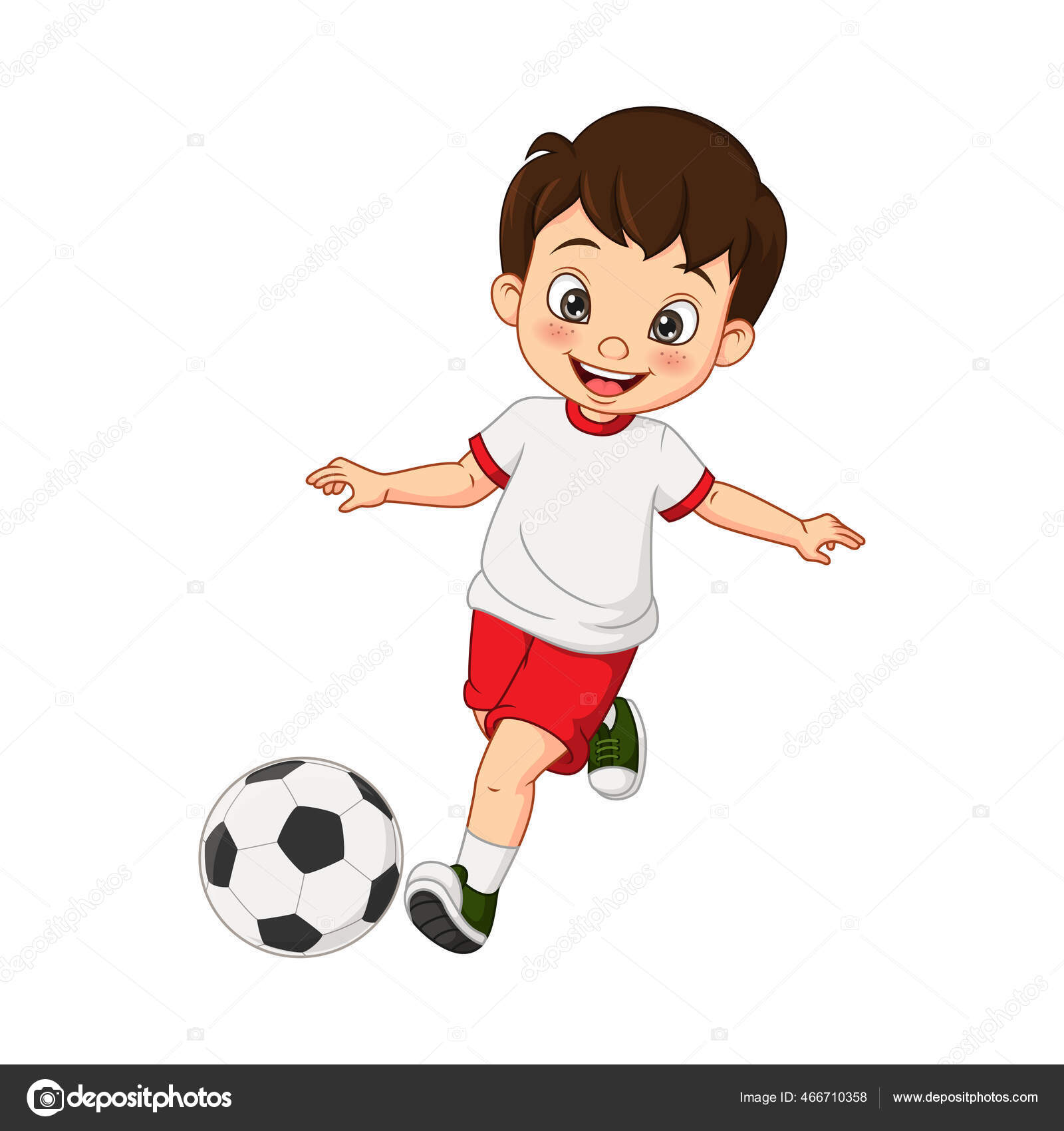 Um menino personagem de desenho animado jogando futebol