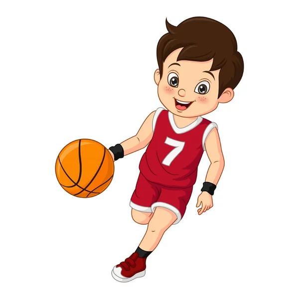 Vector Illustratie Van Cartoon Schattig Jongetje Spelen Basketbal — Stockvector