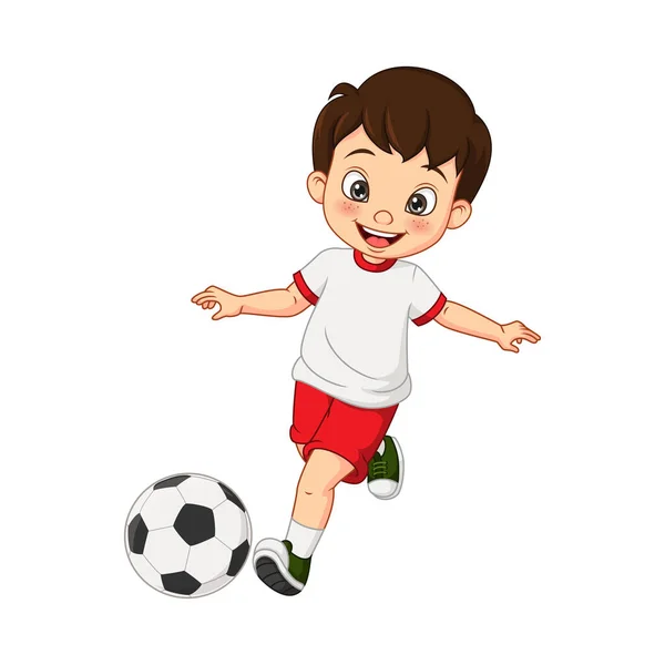 Vektor Illustration Tecknad Liten Pojke Spelar Fotboll — Stock vektor