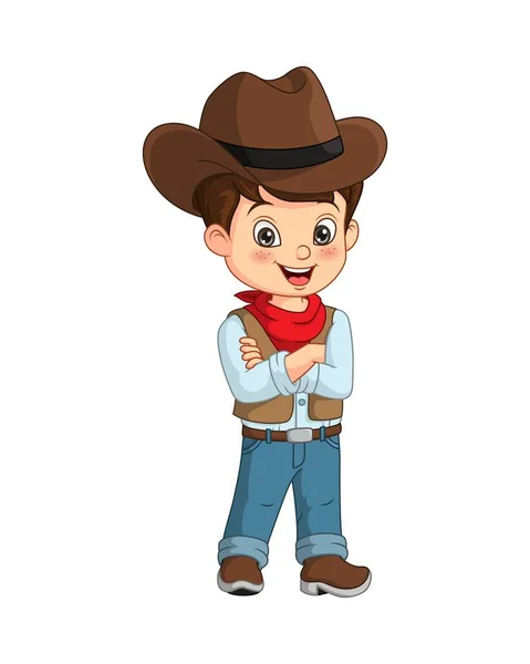 Ilustração Vetorial Desenhos Animados Menino Cowboy Bonito — Vetor de Stock