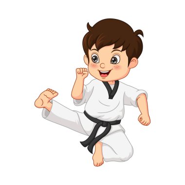 Karikatür çocuğu karate yaparken vektör çizimi