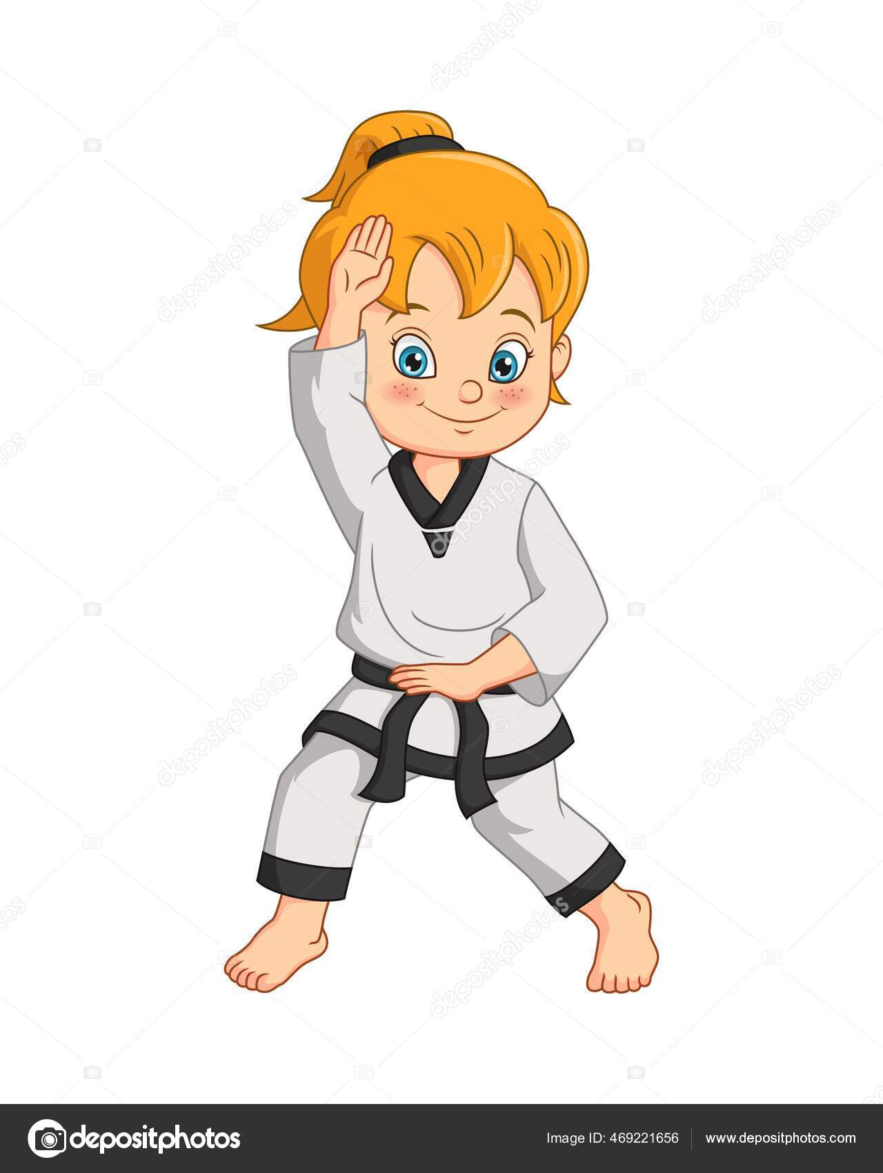 Vector Illustration Cartoon Girl Doing Practicing Karate Stock Vector Image  by ©Mimosastudio #469221656