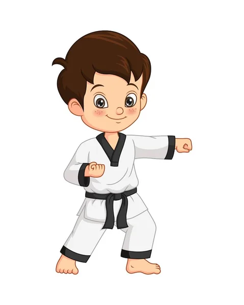 Vektor Illustration Von Cartoon Karate Junge Praktiziert Karate — Stockvektor