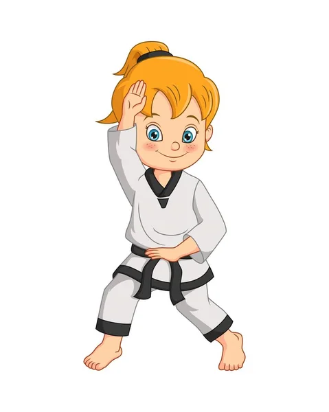 Vektor Illusztráció Rajzfilm Lány Csinál Gyakorló Karate — Stock Vector