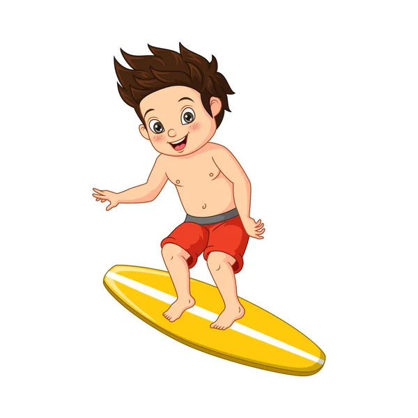 卡通冲浪男孩骑冲浪板的矢量图解 — 图库矢量图片