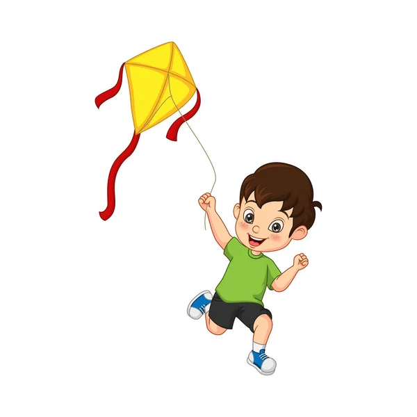 Εικονογράφηση Διάνυσμα Του Cartoon Χαρούμενο Μικρό Αγόρι Παίζει Χαρταετό — Διανυσματικό Αρχείο