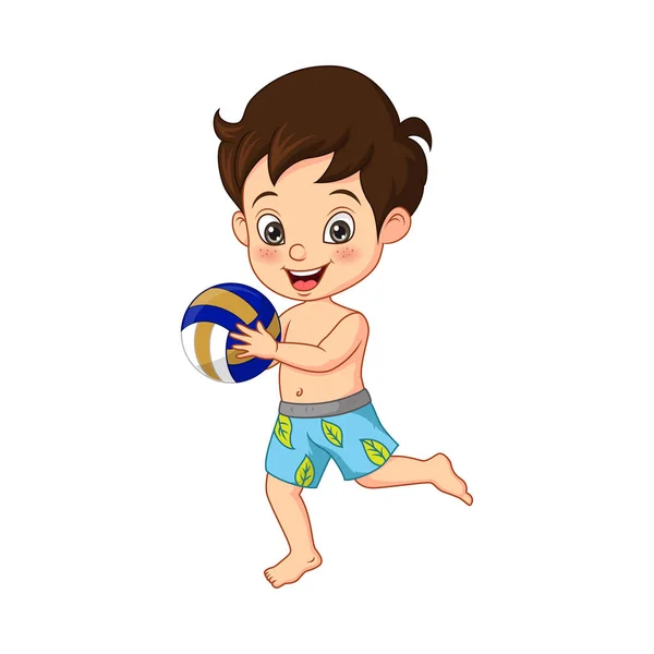 Illustrazione Vettoriale Del Bambino Dei Cartoni Animati Con Beach Volley — Vettoriale Stock