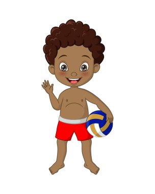 Plaj voleybolu el sallayan Afrikalı Amerikalı çocuğun vektör illüstrasyonu