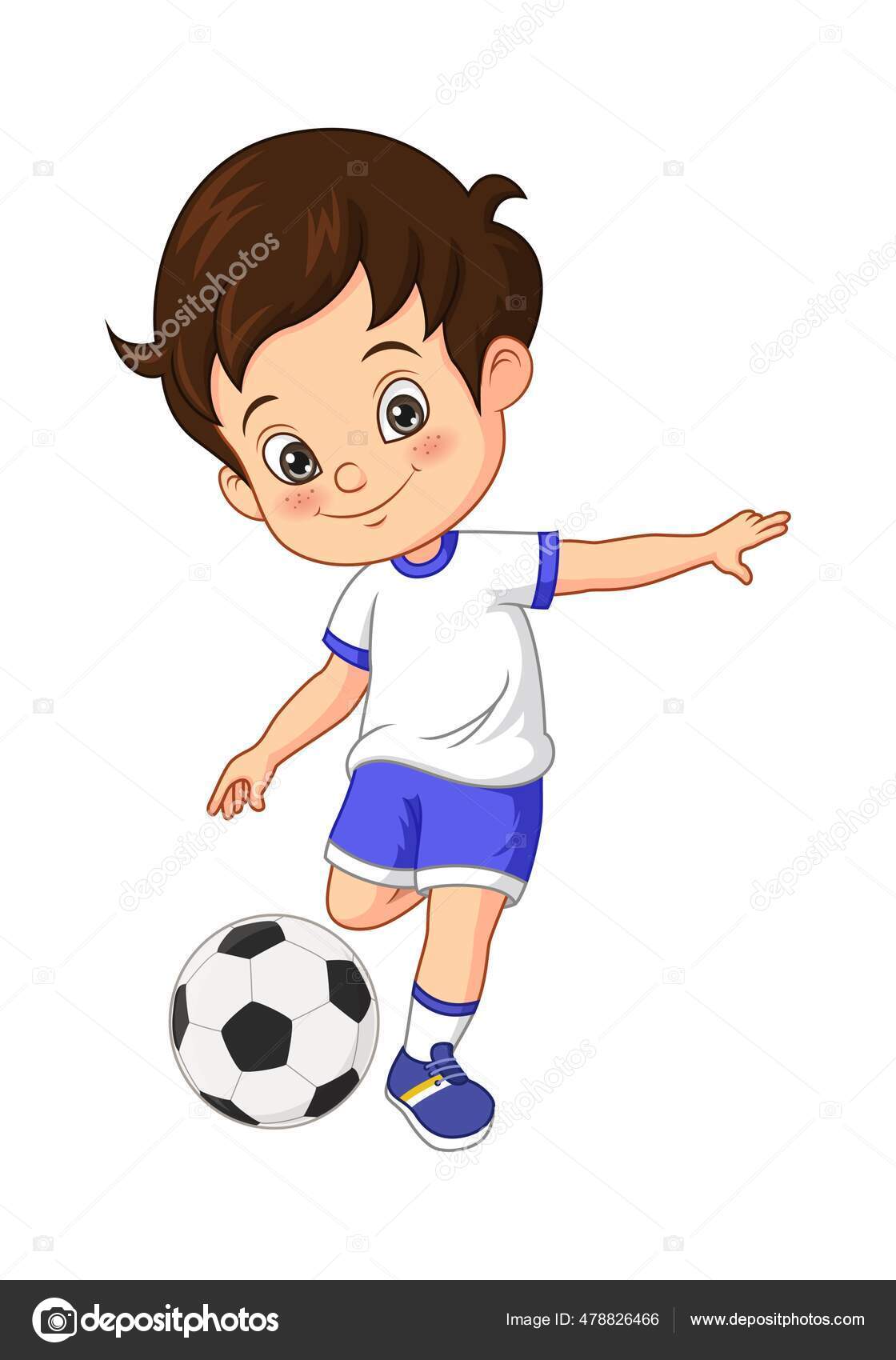 Ilustración Vectorial Dibujos Animados Niño Jugando Fútbol Ilustración