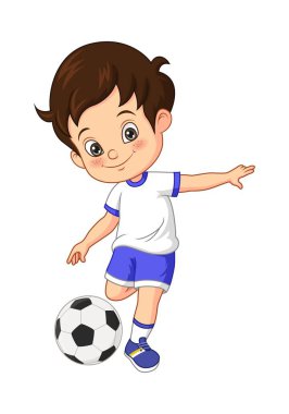 Çizgi film kahramanı küçük bir çocuğun futbol oynaması.