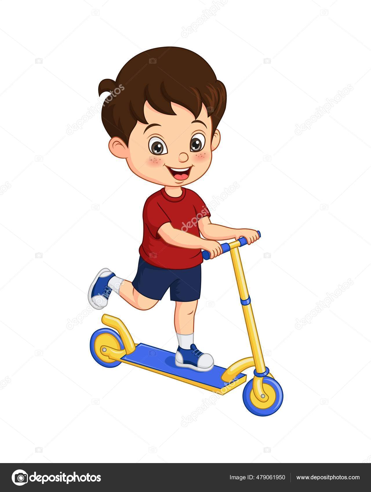 Векторная Иллюстрация Мультяшного Мальчика Скутере Векторное.