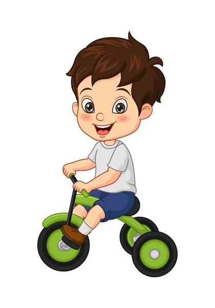 Vector Illustration Cartoon Little Boy Riding Tricycle — Stock Vector