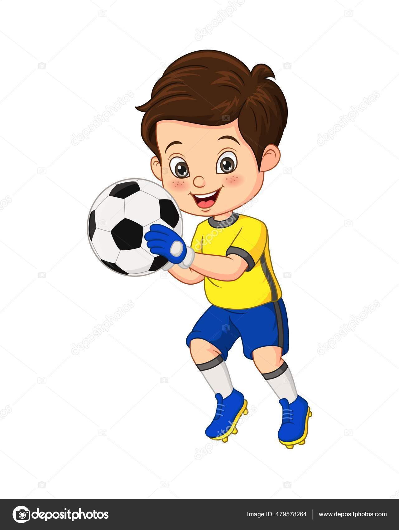 Ilustración Vectorial Del Niño Dibujos Animados Sosteniendo Pelota