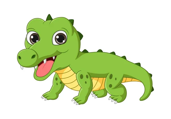 Vector Illustration Cute Little Crocodile Cartoon White Background — Stock Vector
