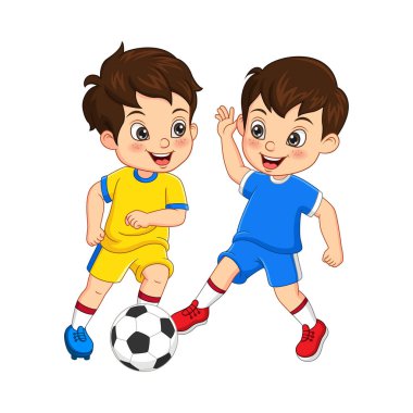 Futbol oynayan çizgi film çocuklarının vektör çizimi