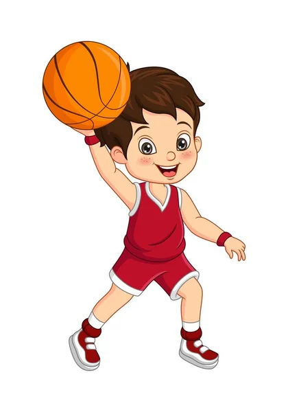 Vector Illustratie Van Cartoon Schattig Jongetje Spelen Basketbal — Stockvector