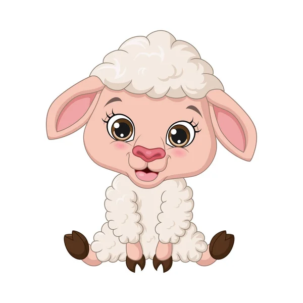 Vector Illustration Cute Baby Lamb Cartoon Sitting — Stock Vector