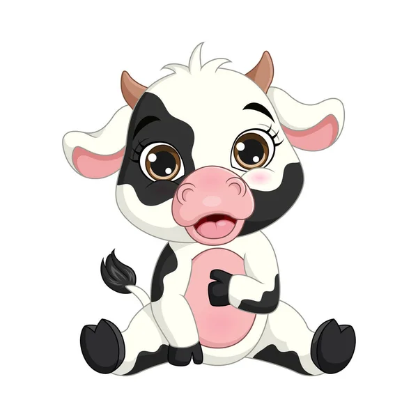 Vector Illustration Cute Little Cow Cartoon Sitting — Stock Vector