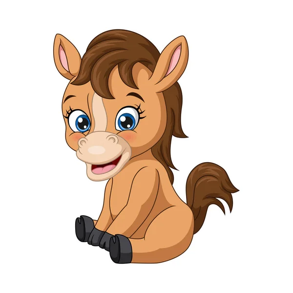 Vector Illustration Cute Baby Horse Cartoon Sitting — Stock Vector