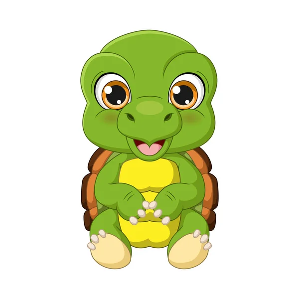 Vector Illustration Cute Baby Turtle Cartoon Sitting — Stock Vector