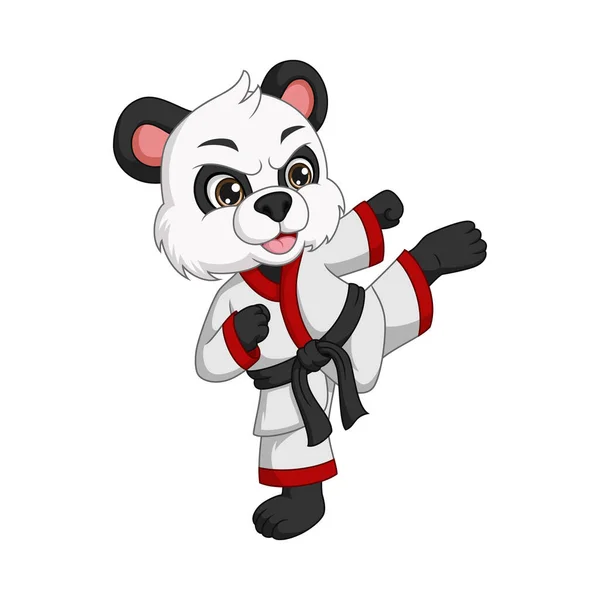 Vektor Illustration Von Cartoon Niedlichen Panda Praktiziert Karate — Stockvektor