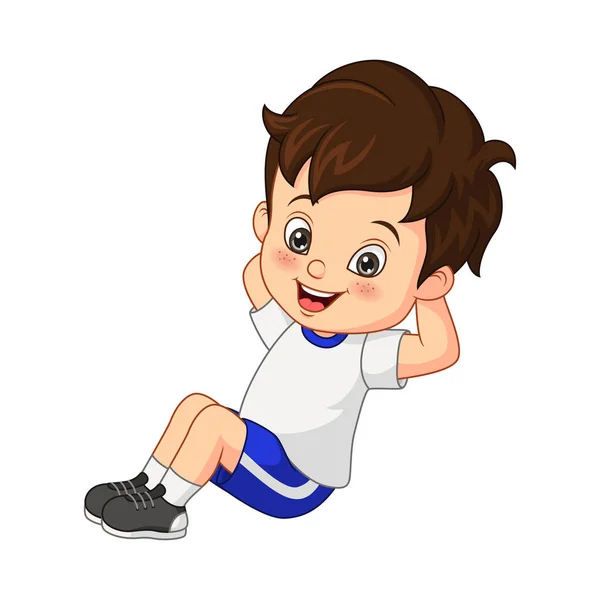 Vector Illustration Cartoon Little Boy Doing Exercising — Διανυσματικό Αρχείο