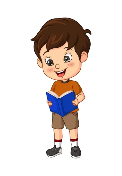 Ilustración Vectorial Del Estudiante Cartoon Boy Para Lee Libro — Archivo Imágenes Vectoriales