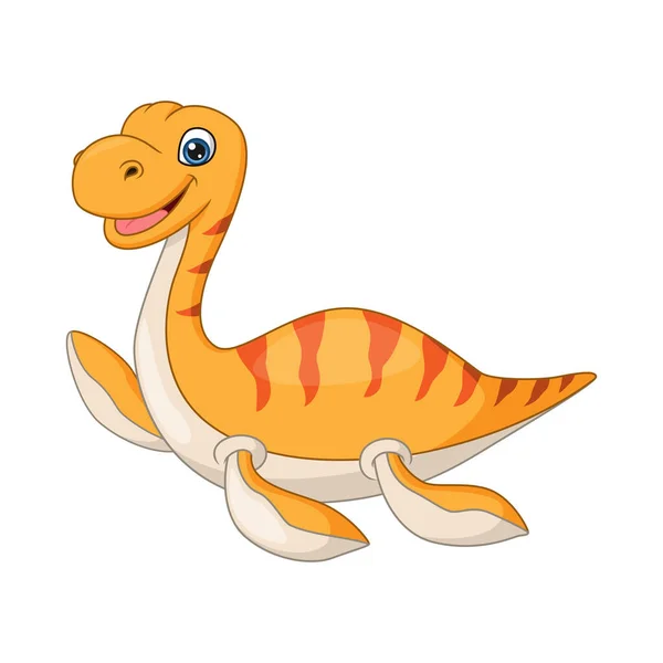 Vector Illustration Cartoon Funny Plesiosaurus White Background — Stock Vector