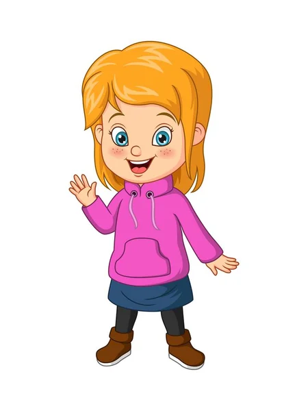 Vector Illustration Cartoon Little Girl Autumn Clothes — 图库矢量图片