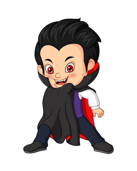 Ilustración Vectorial Del Niño Dibujos Animados Con Traje Drácula Halloween — Vector de stock